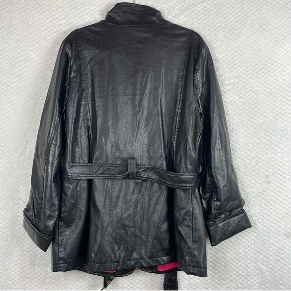 🔥Lane Crawford Belted Buttons Closure Black Faux Leather Jacket Size L - Picture 2 of 15